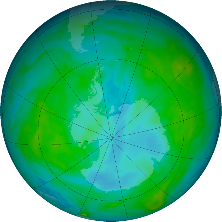 Antarctic ozone map for 31 January 1985